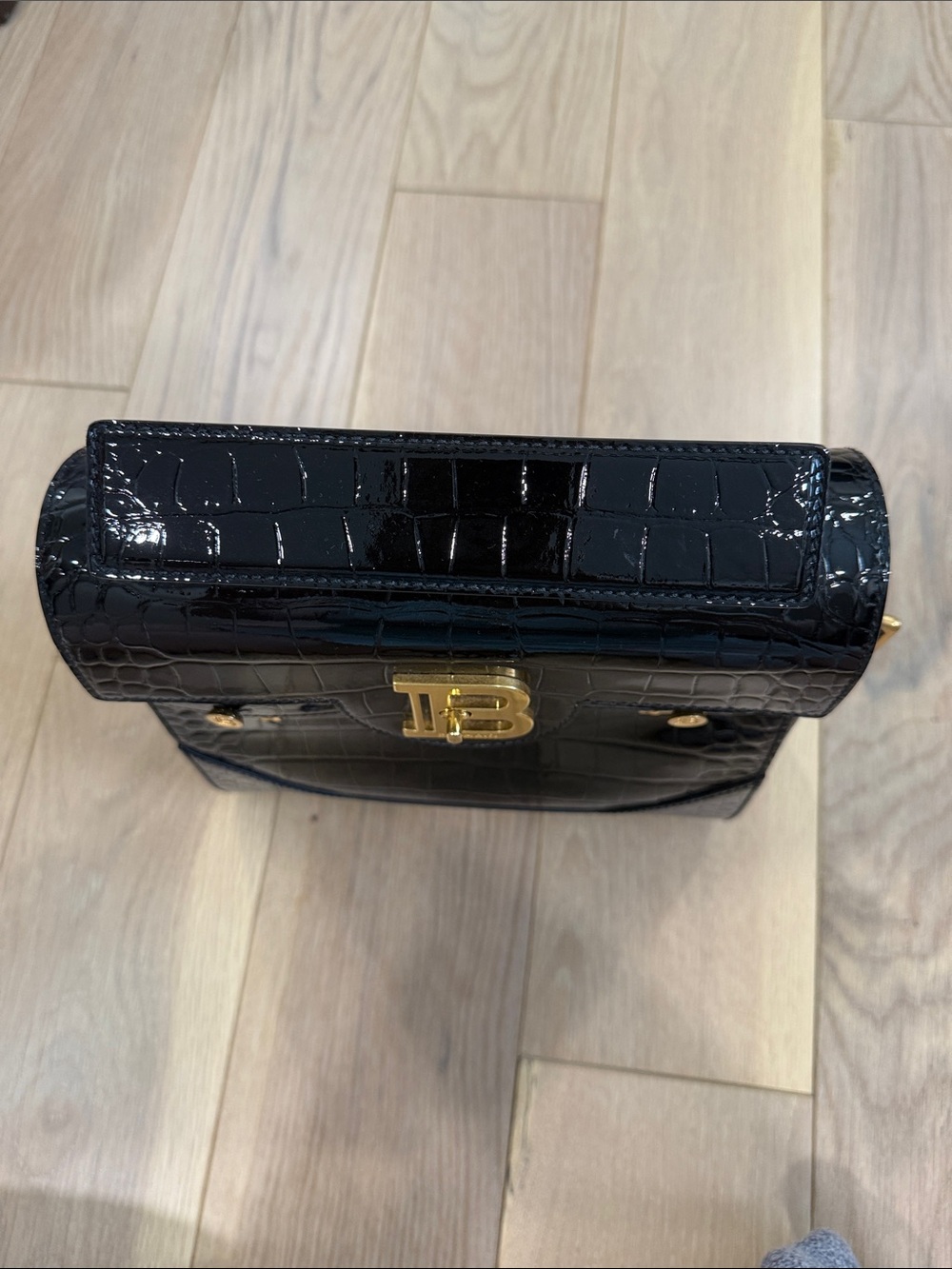 Balmain Black Croc-Embossed Top Handle Satchel with Gold Hardware - Picture 5 of 8